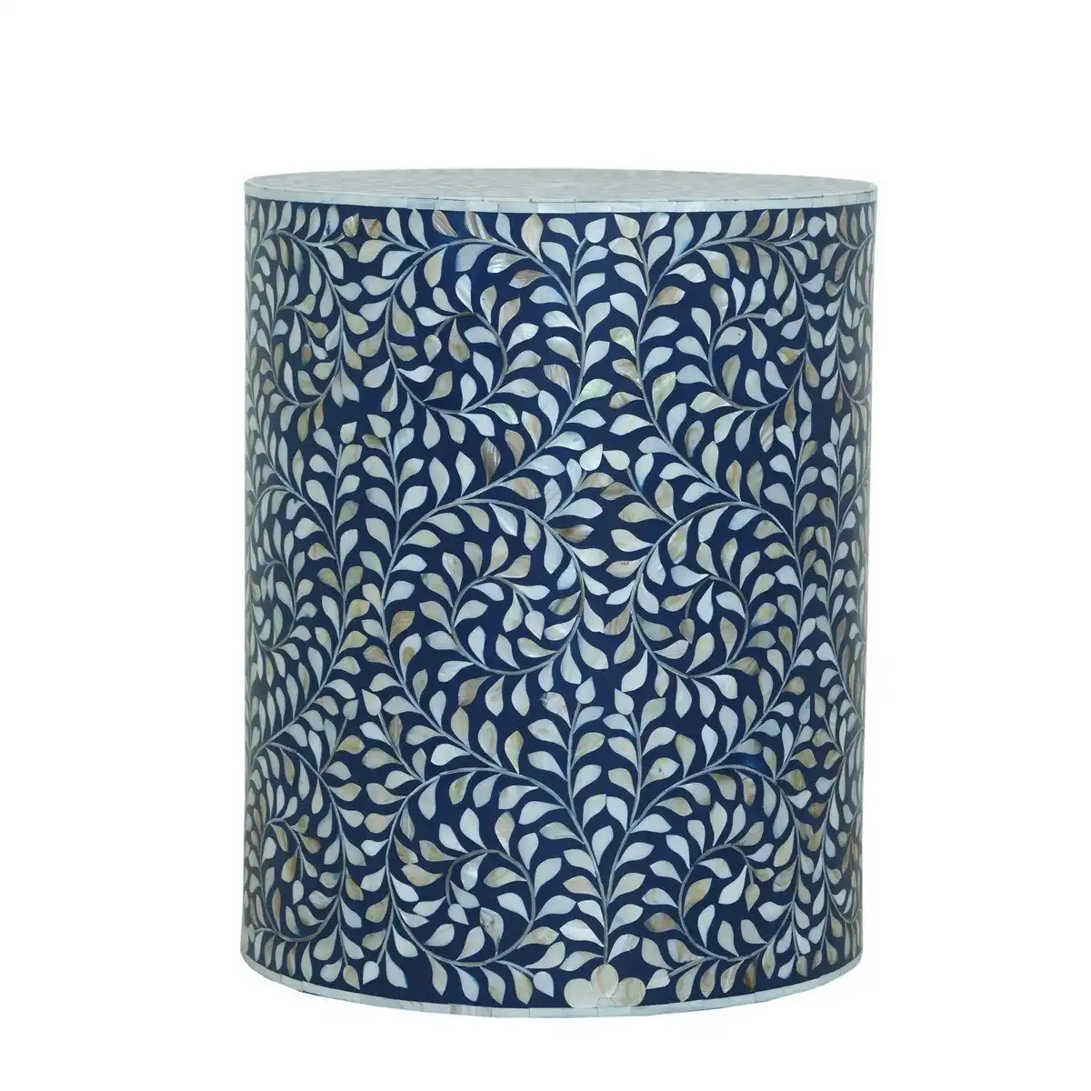 Zohi Interiors Mother of Pearl Inlay Side Table/Stool in Blue