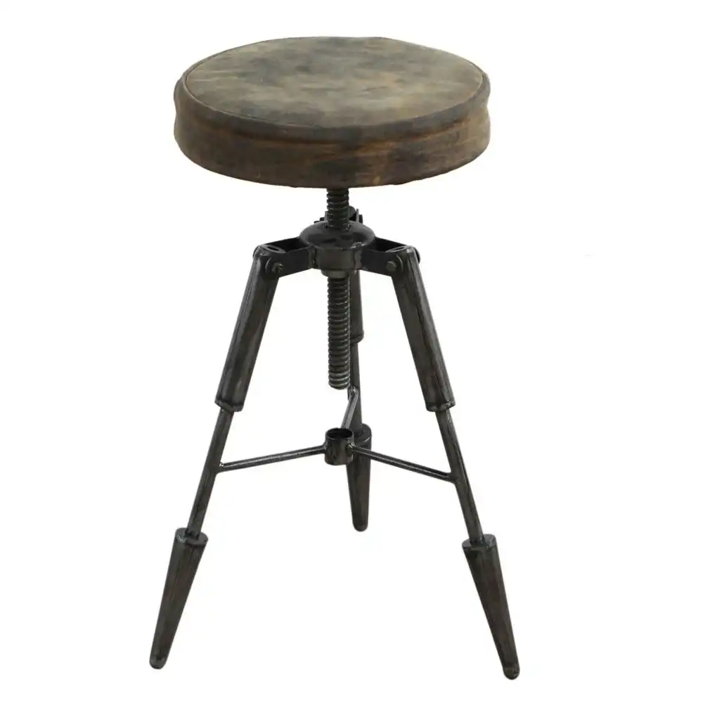 Silas Arrow Tripod Vintage Rustic Leather Kitchen Counter Bar Stool