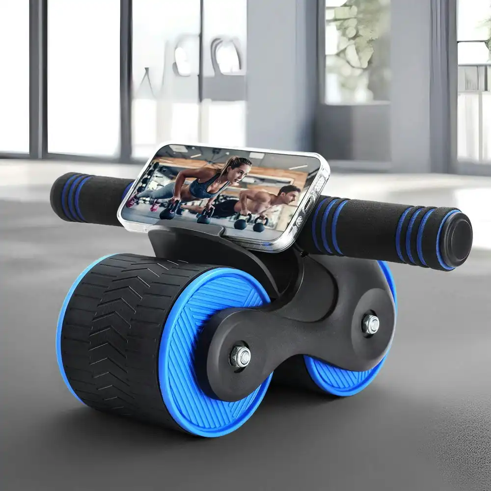 Everfit Ab Roller Automatic Rebound Abdominal Wheel Home Gym Workout Blue