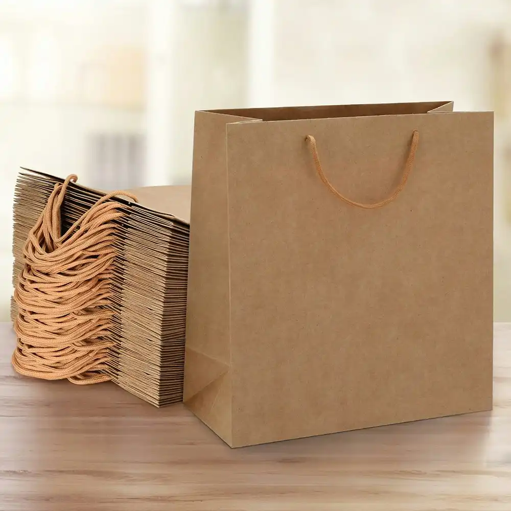 50pcs Bulk Kraft Paper Bags Pack Brown Shopping Retail Gift Bags Reusable Brown