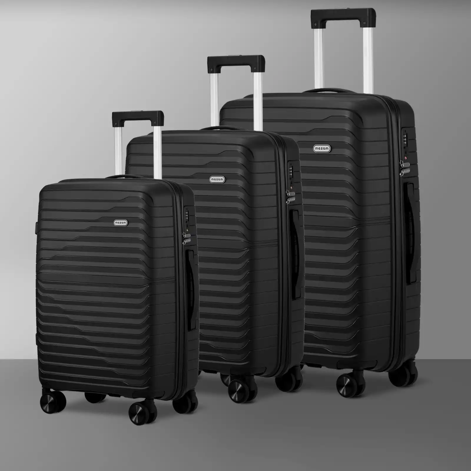 Mazam 3PCS Luggage Suitcase Trolley Set Travel TSA Lock Storage Black PP Case