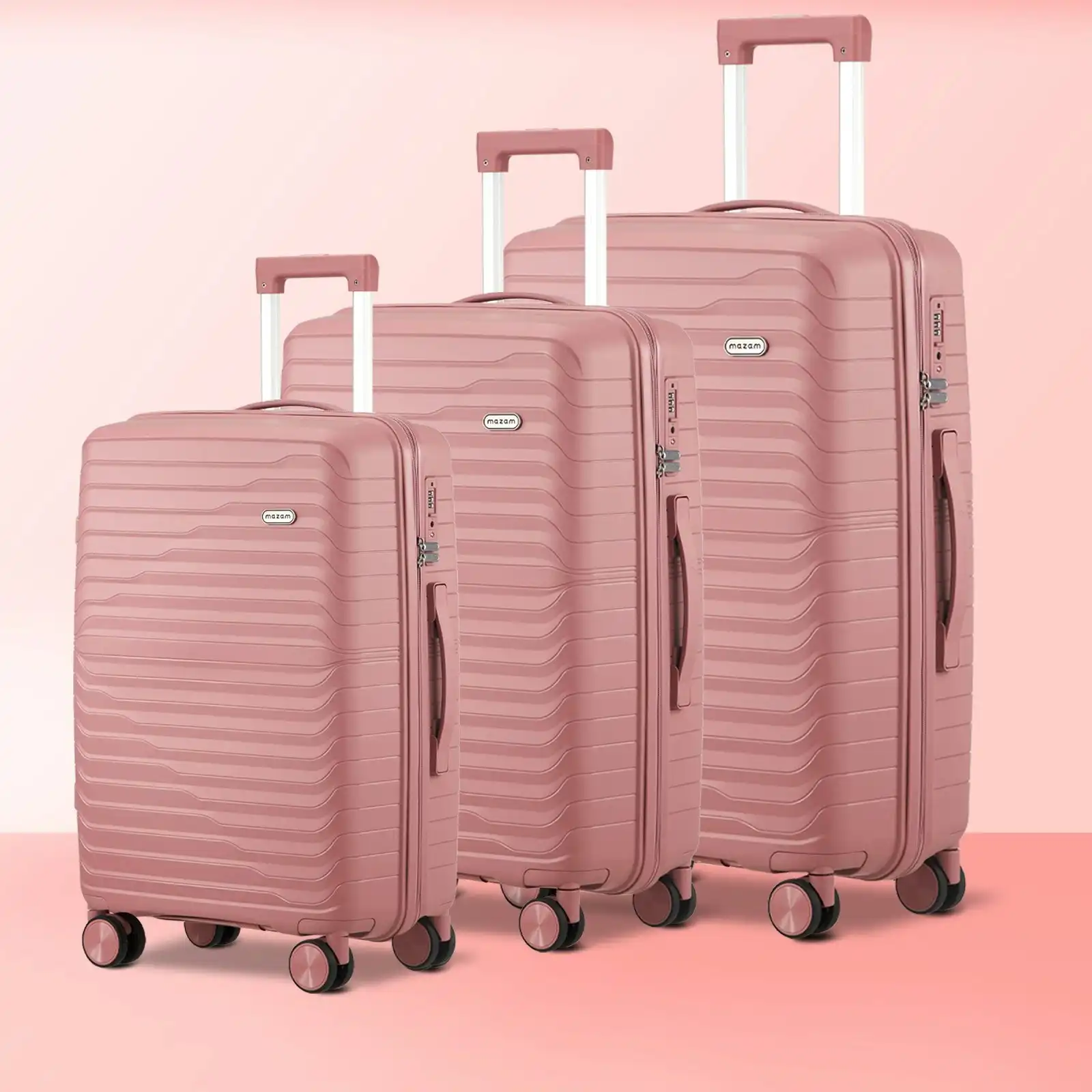 Mazam 3PCS Luggage Suitcase Trolley Set Travel TSA Lock Storage Pink PP Case