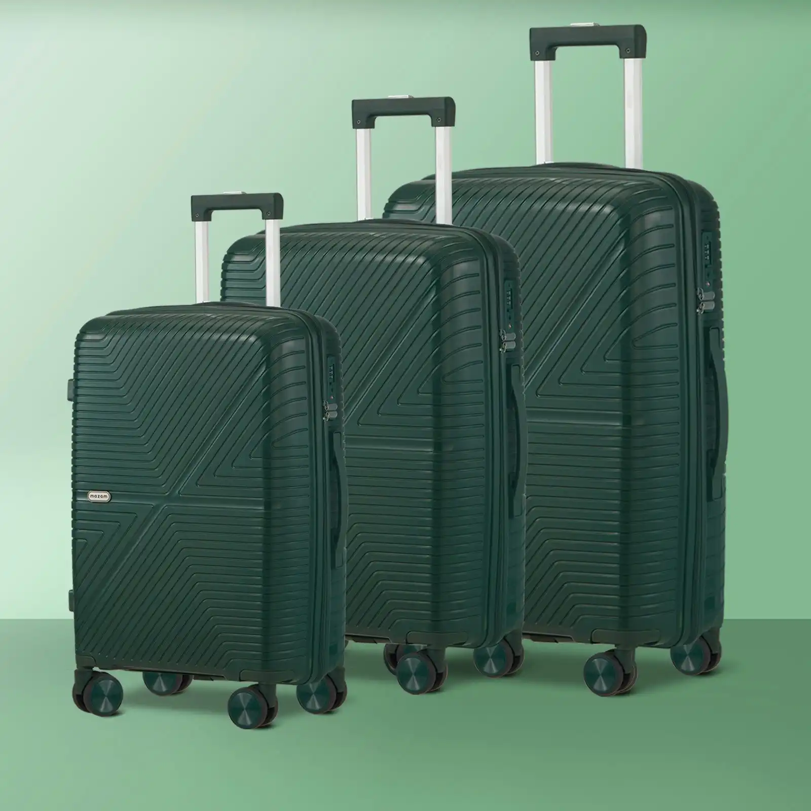 Mazam 3PCS Luggage Suitcase Trolley Set Travel Green PP Case TSA Lock Storage
