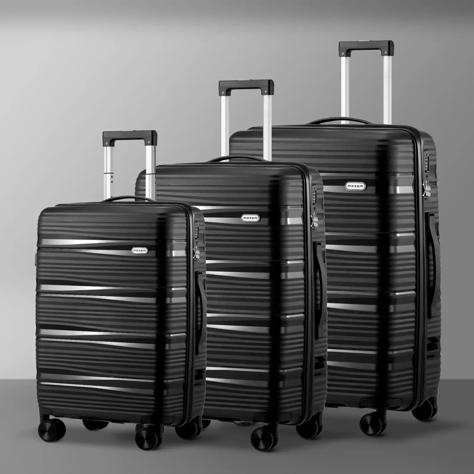 Mazam 3PCS Luggage Suitcase Trolley Set Travel PP Case TSA Lock Storage Black