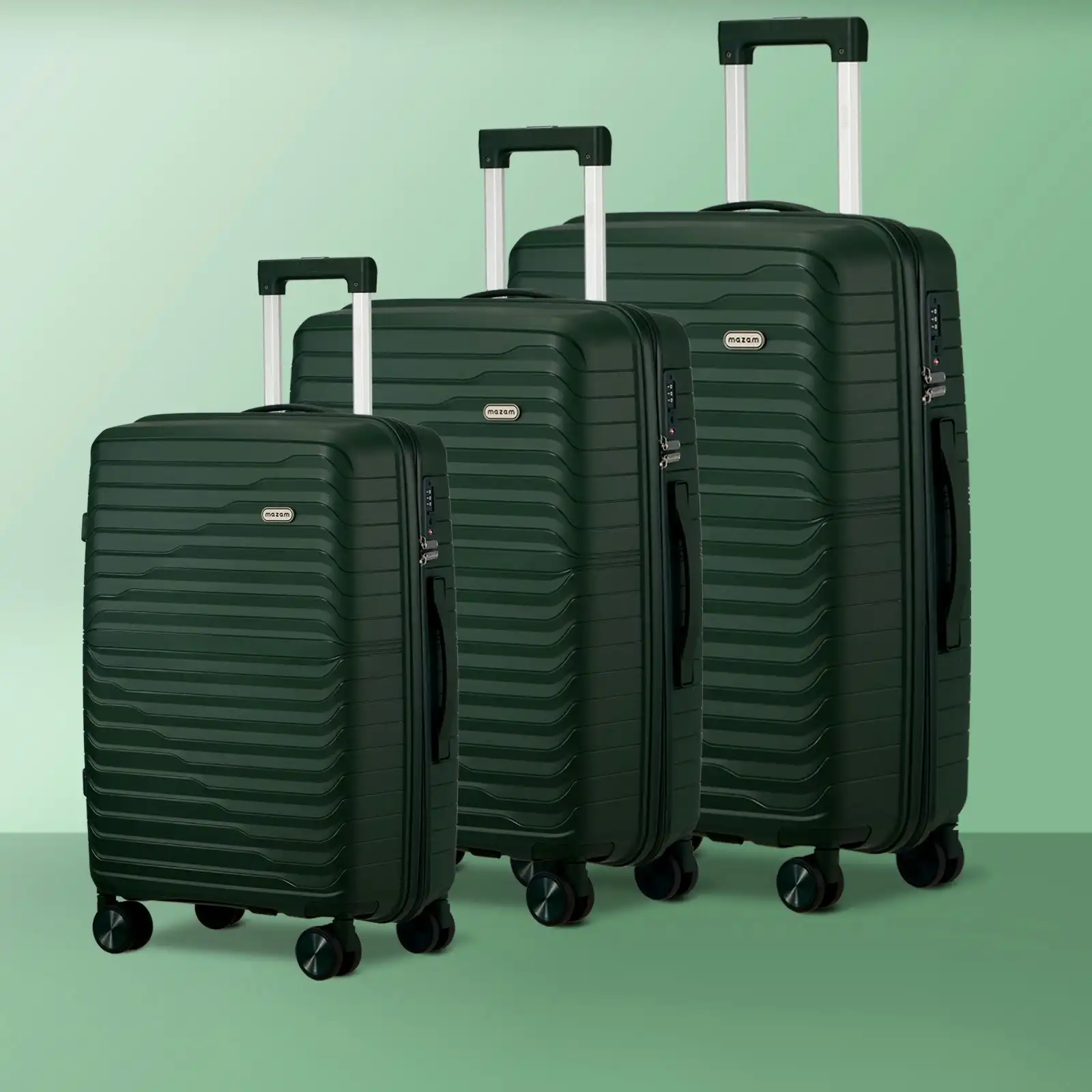 Mazam 3PCS Luggage Suitcase Trolley Set Travel TSA Lock Storage Green PP Case