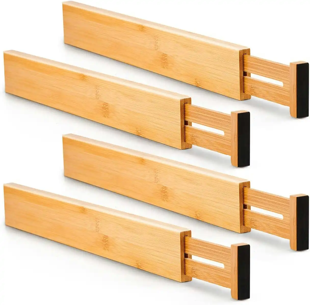 Carla Home  4 Pack Bamboo Adjustable Kitchen Drawer Dividers (Large, 44-55 cm)