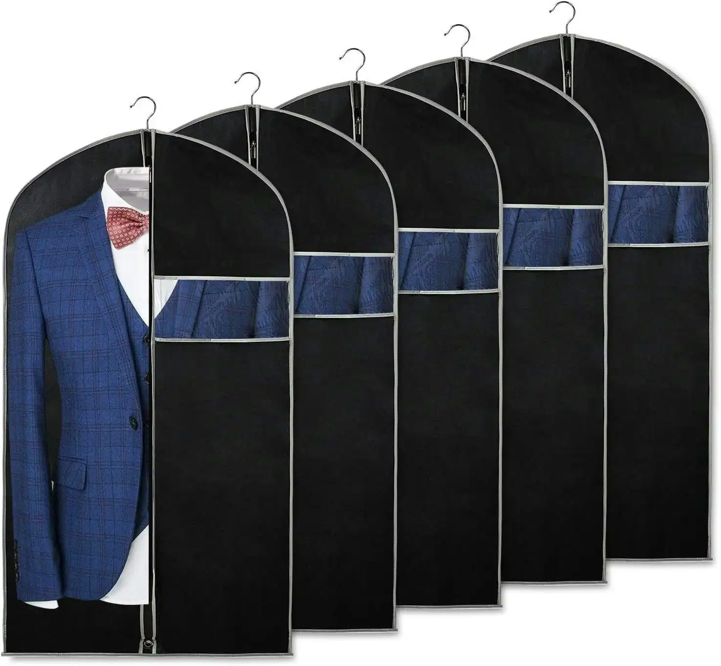 5 Pack Black Cover Suit Bags for Storage