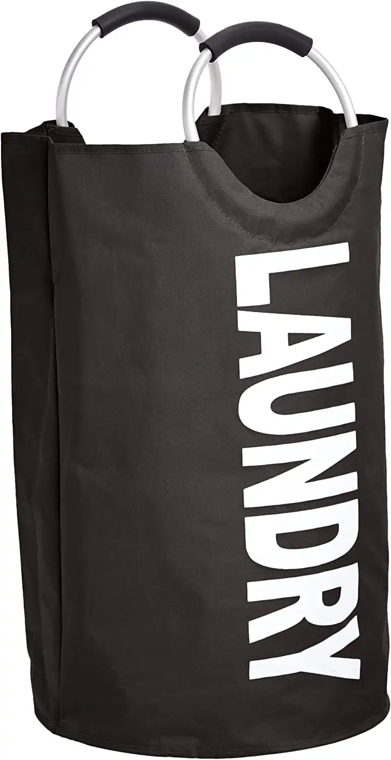 Fabric Laundry Basket Hamper with Aluminum Handle (Black)