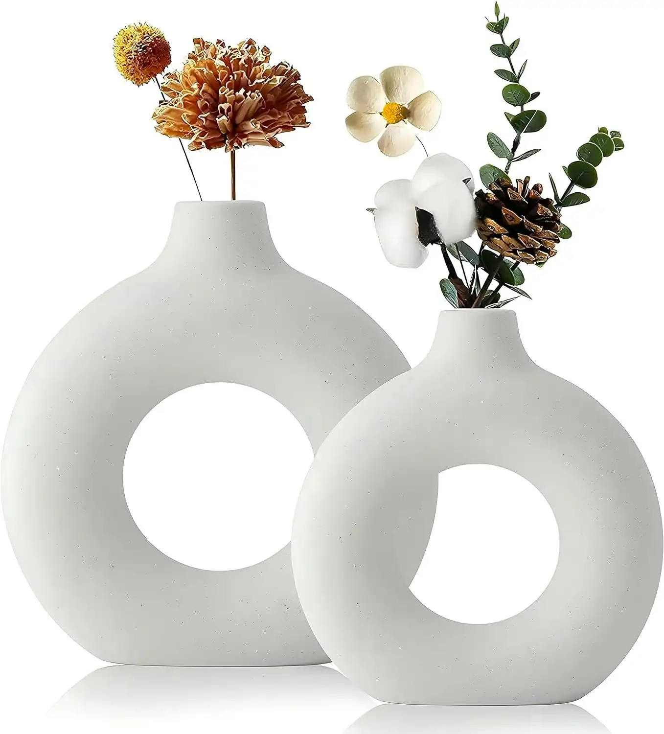 Ceramic Set of 2 Creative Round White Vases for Home DÃƒÂ©cor