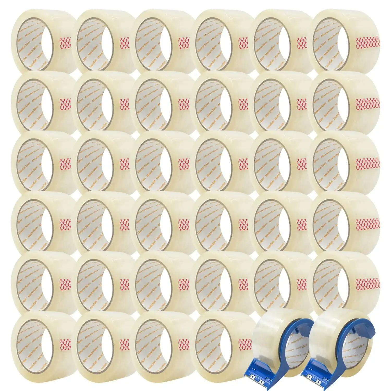 MasterSpec Clear Packing Tape - 36 Rolls w/ Cutters, 450m Total Length, 48mm x 75m
