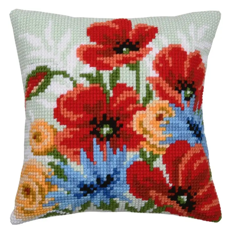 Colourful Flowers Needlepoint Cushion- Needlework