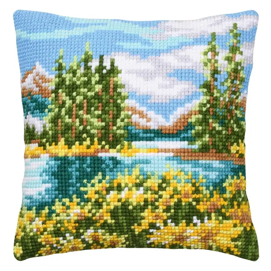 Mountain Lake Needlepoint Cushion- Needlework
