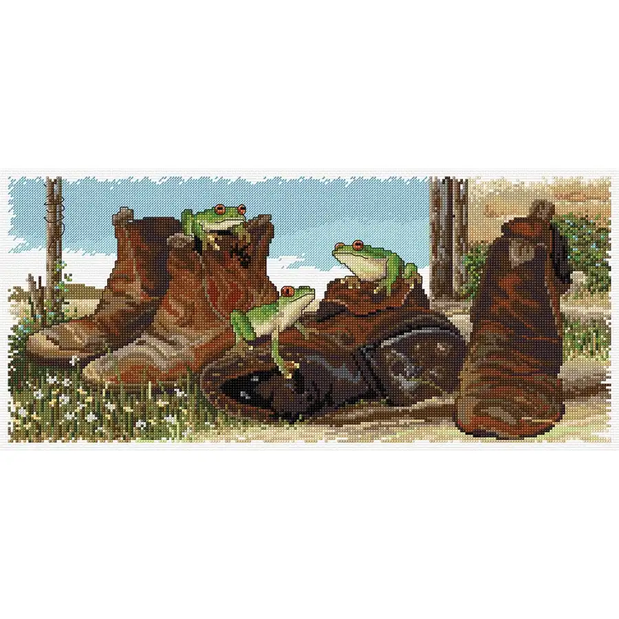 Frogs in Boots Cross Stitch Chart- Needlework