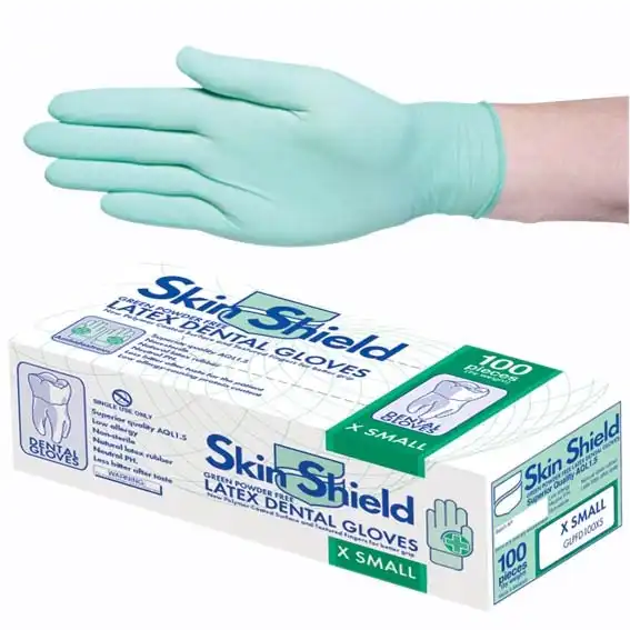 Skin Shield Biodegradable Latex Dental Gloves, Powder Free, Extra Small, 100/Box