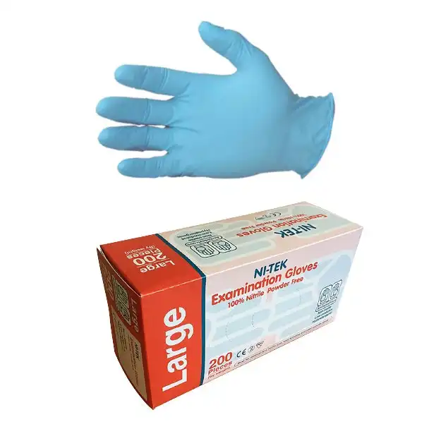 Ni-Tek Nitrile Gloves, AS NZ Standard, Powder Free, EN374, Large, Blue Colour, 200/Box