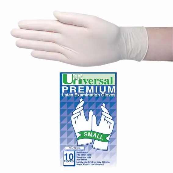 Universal Premium Biodegradable Latex Gloves, Low Powder, Small, 10/Pack