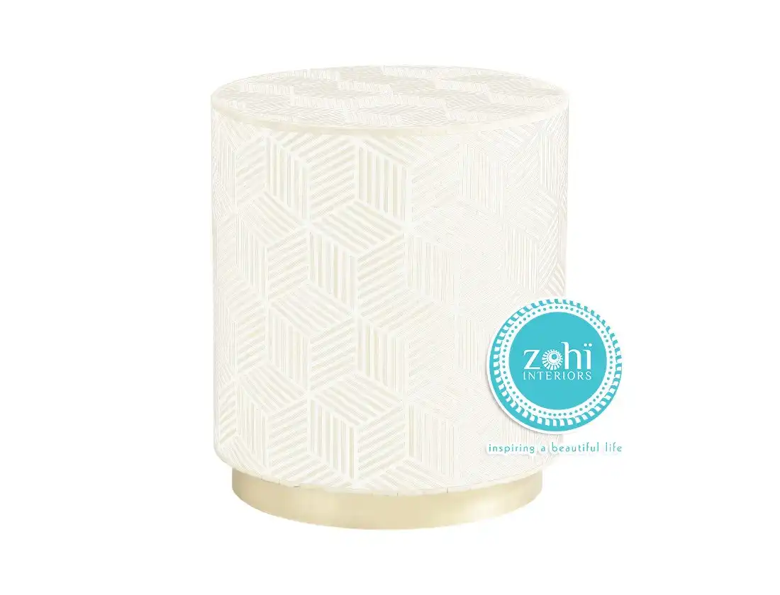 Zohi Interiors Bone Inlay Optical Side Table in White
