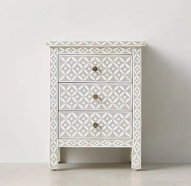 Zohi Interiors Bone Inlay Bedside Chest in Celtic Grey