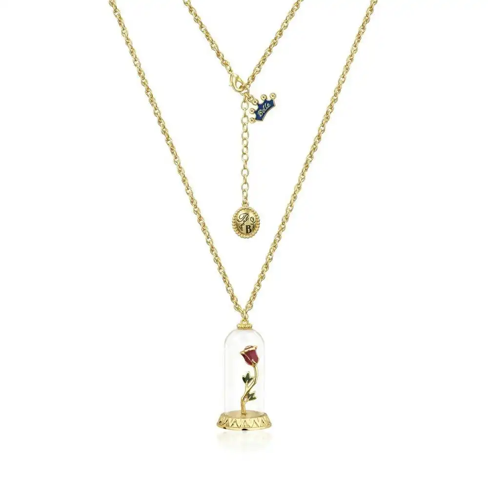 Disney Beauty and The Beast Enchanted Rose Necklace Gold