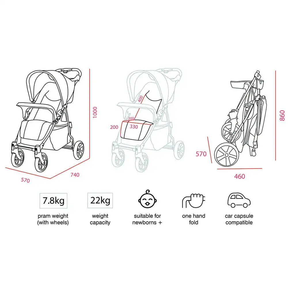 VeeBee Nav 4 100cm Stroller/Pram Foldable Kids/Toddler Newborn Baby 0m+ Fauna