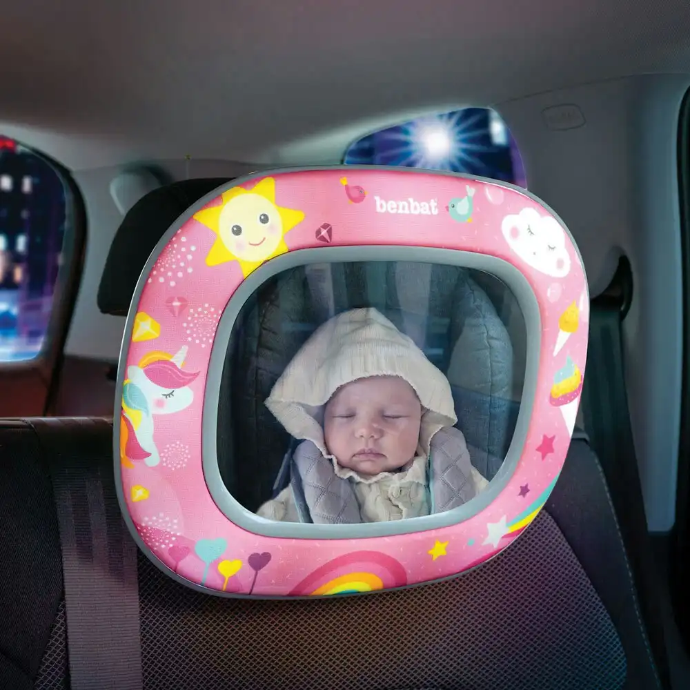 2PK Benbat Baby Night & Day 30cm Car Seat Mirror w/Light/Lullaby/Remote BL & PK