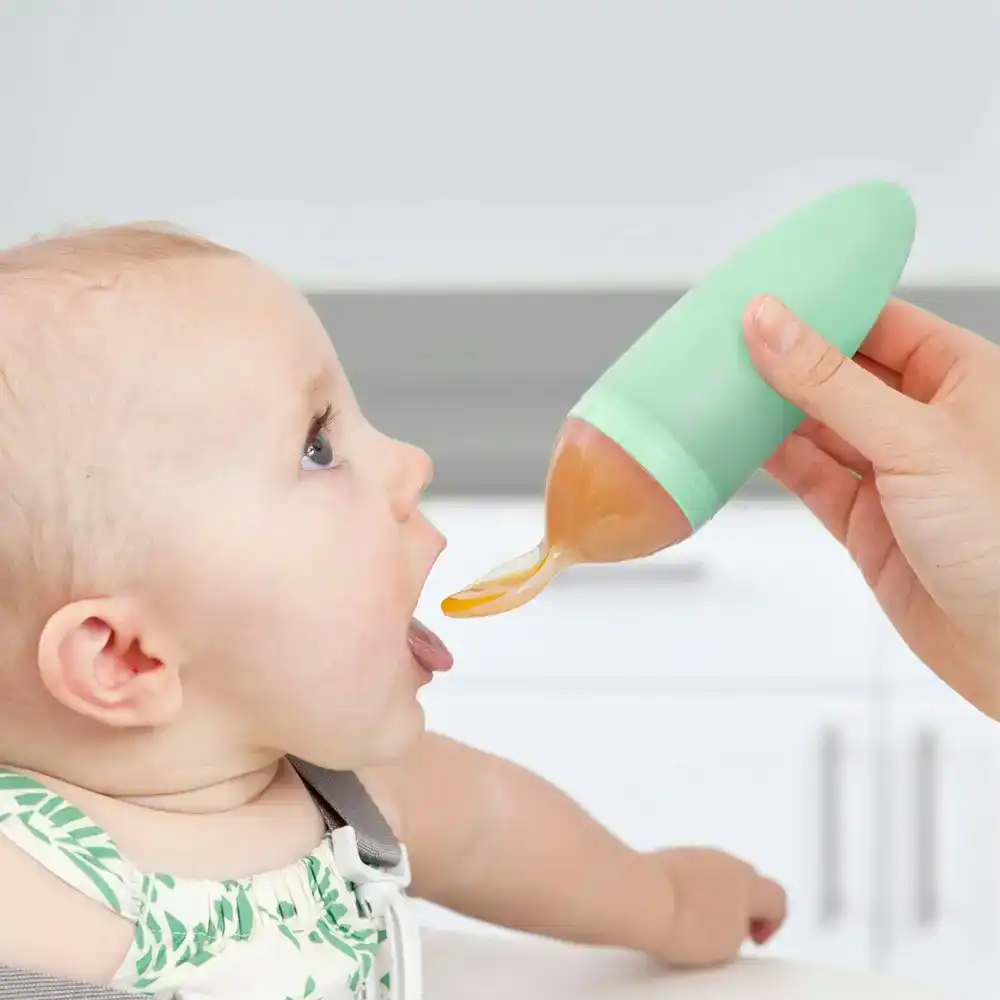 Boon Squirt Baby 90ml Food Dispensing Feeding Spoon Silicone Utensil Mint 4m+