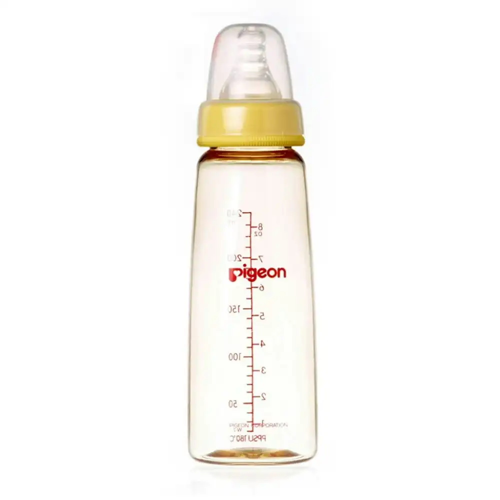 2x PIGEON Flexible Peristaltic Nipple 240ml M Round Hole Baby Feeding Bottle 4m+