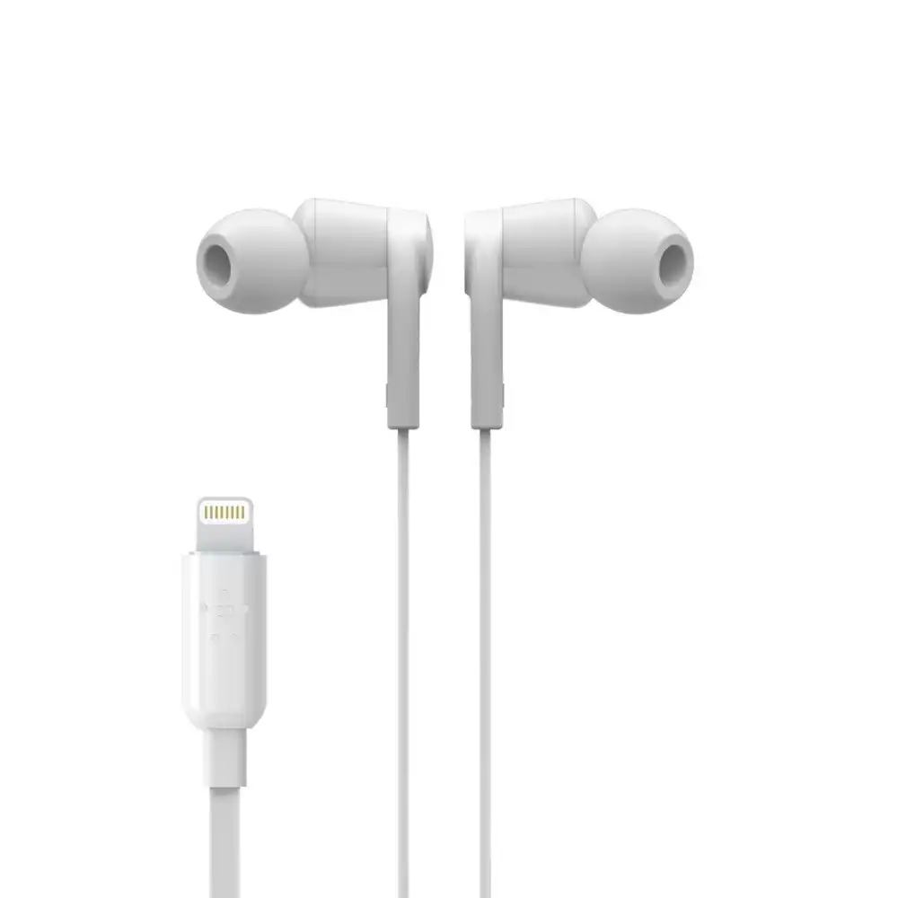 Belkin Rockstar Lightning MFI-Certified In-Ear Earphones w/Mic for iPhone White