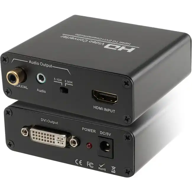 Pro2 Plug & Play HDMI to DVI+Audio HD Converter Stereo Analogue PCM Coaxial 5V