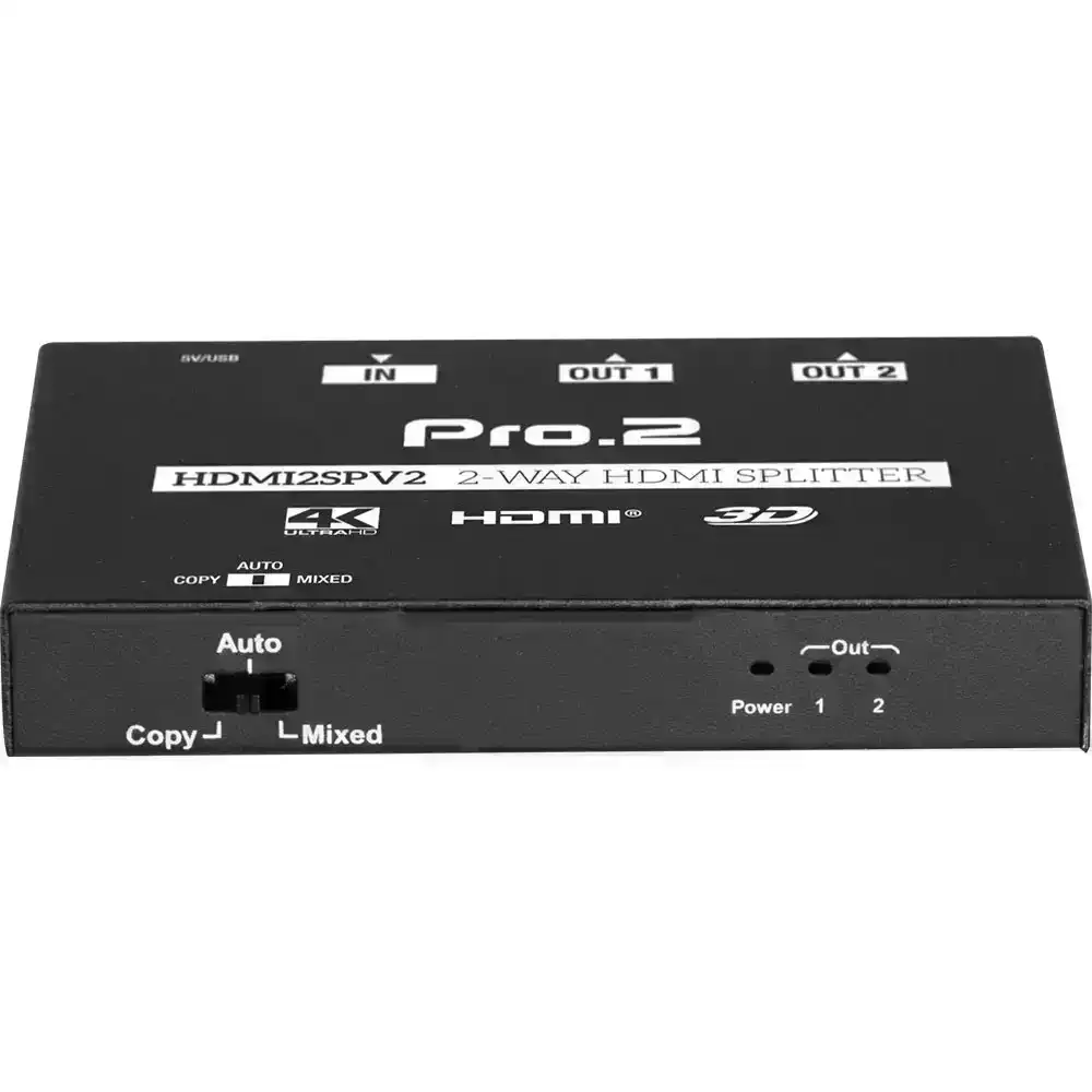 Pro2 2.0 HDMI 2-Way Splitter HDR 1 In - 2 Out w/3D 4K for Bluray/DVD/Foxtel Box