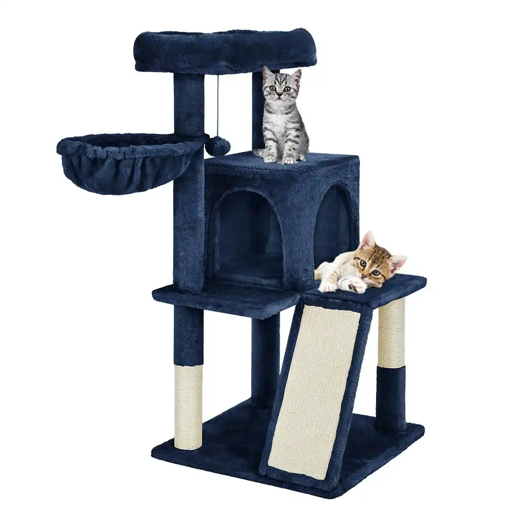 Taily Cat Tree 100cm Tower Condo House Scratching Post Pet Activity Bed Home Pet Furniture Dark Blue