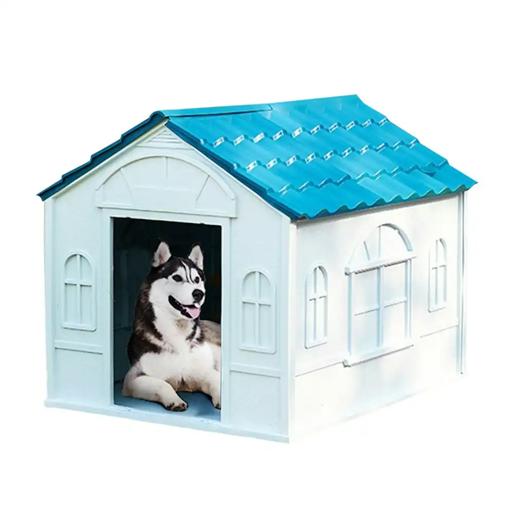 Taily Plastic Dog Kennel Outdoor Indoor Pet Puppy Dog House XL Extra Large Blue Anti UV Pet Shelter