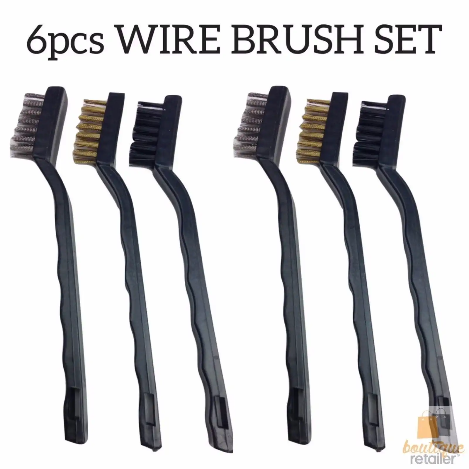 6pcs WIRE BRUSH SET Cleaning Nylon & Stainless Steel Brushes Brass Metal Tools