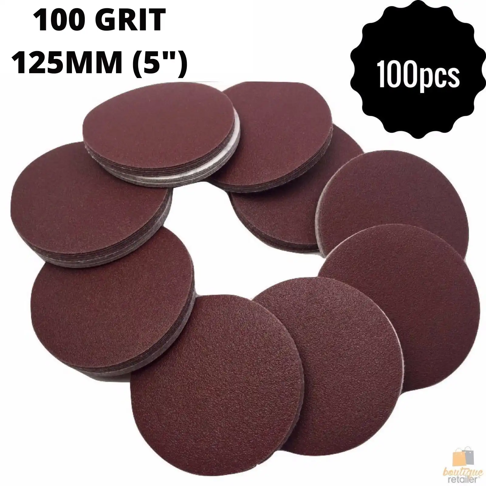 100pcs 125mm 5" Sandpaper Discs 100 Grit Sanding Sheets Sand Paper BULK