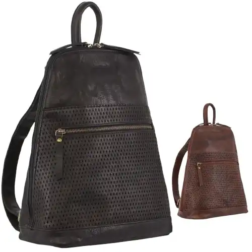 Pierre Cardin Women's Rustic Leather Backpack Ladies Rucksack Bag Pack