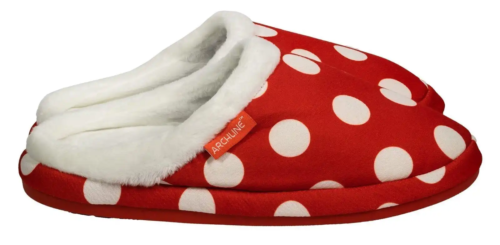 Archline Orthotic Slippers Slip On Scuffs Medical Pain Relief Moccasins - Red Polka Dot