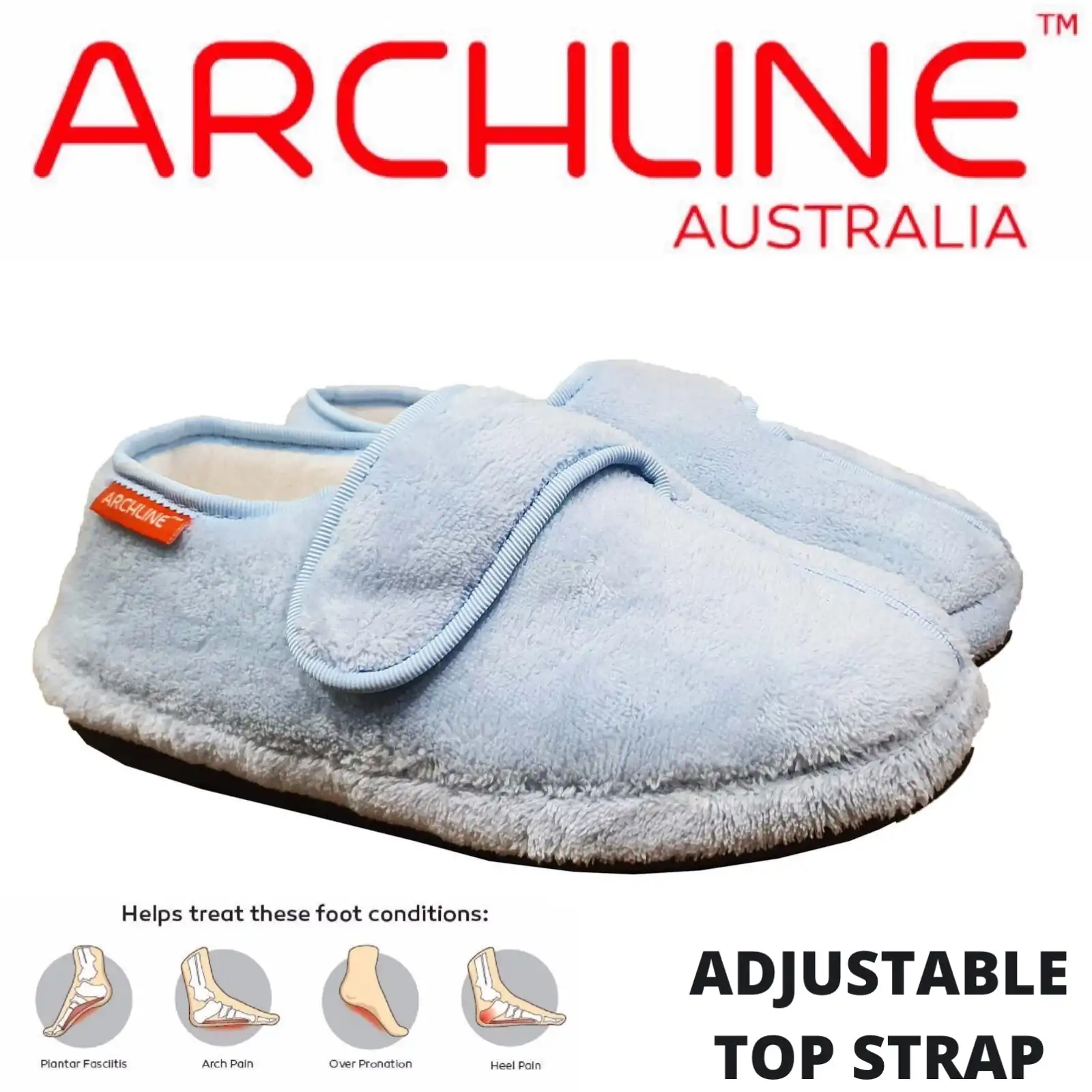 Archline Orthotic Plus Slippers Closed Scuffs Pain Relief Moccasins - Baby Blue