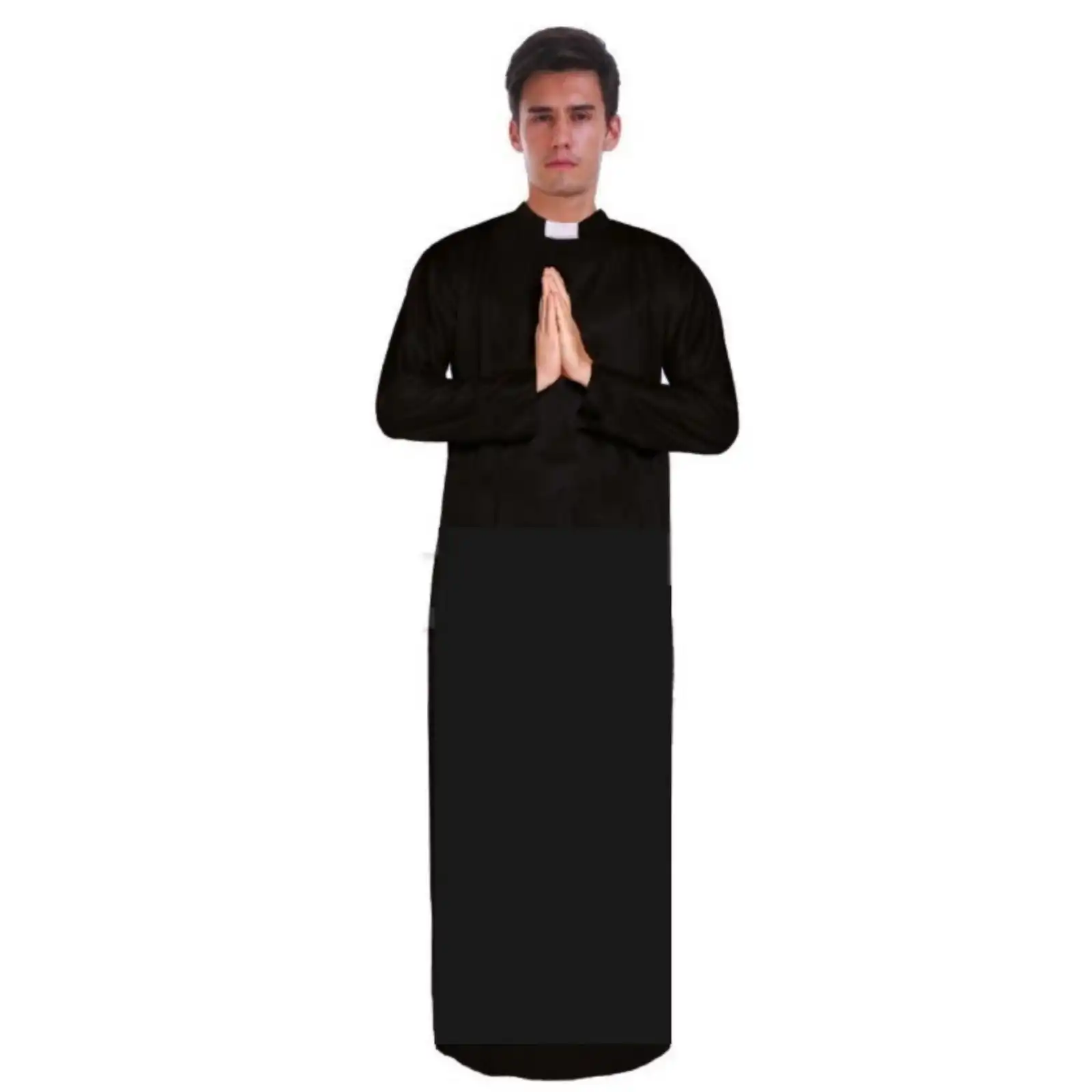 Men's PRIEST Father Costume Religious Halloween Robe Church Collar Vicar Preacher