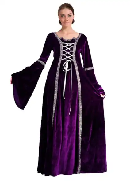 Women's Medieval Gothic Renaissance Costume Halloween Costume Party Robe - Purple