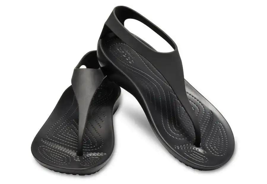 Crocs Women's Serena Flip Flop Thongs Summer Beach Shoes Sandals - Black/Black