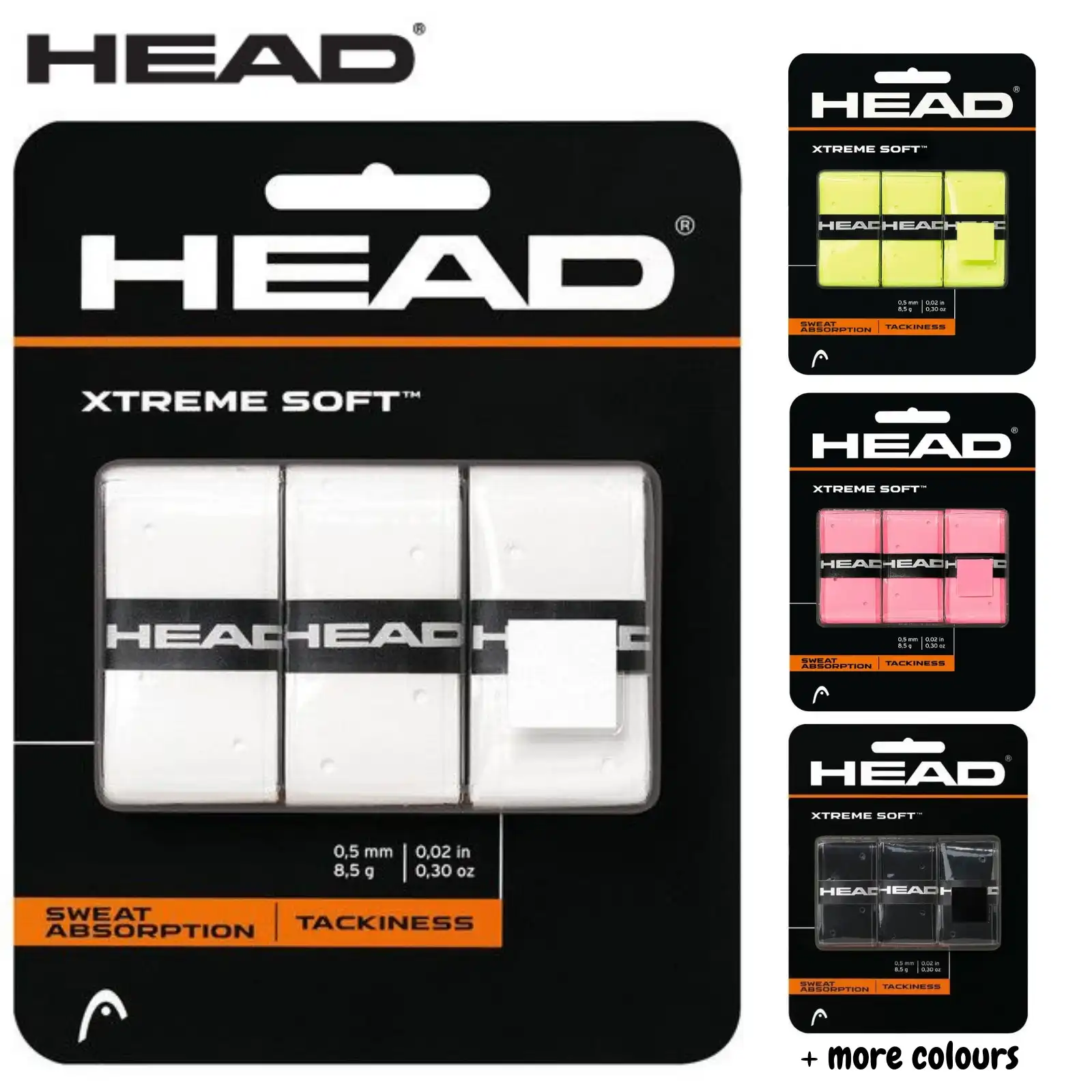 Pack of 3 Head XtremeSoft Overgrip Tennis Squash Over Grip Super Tacky Anti-Slip