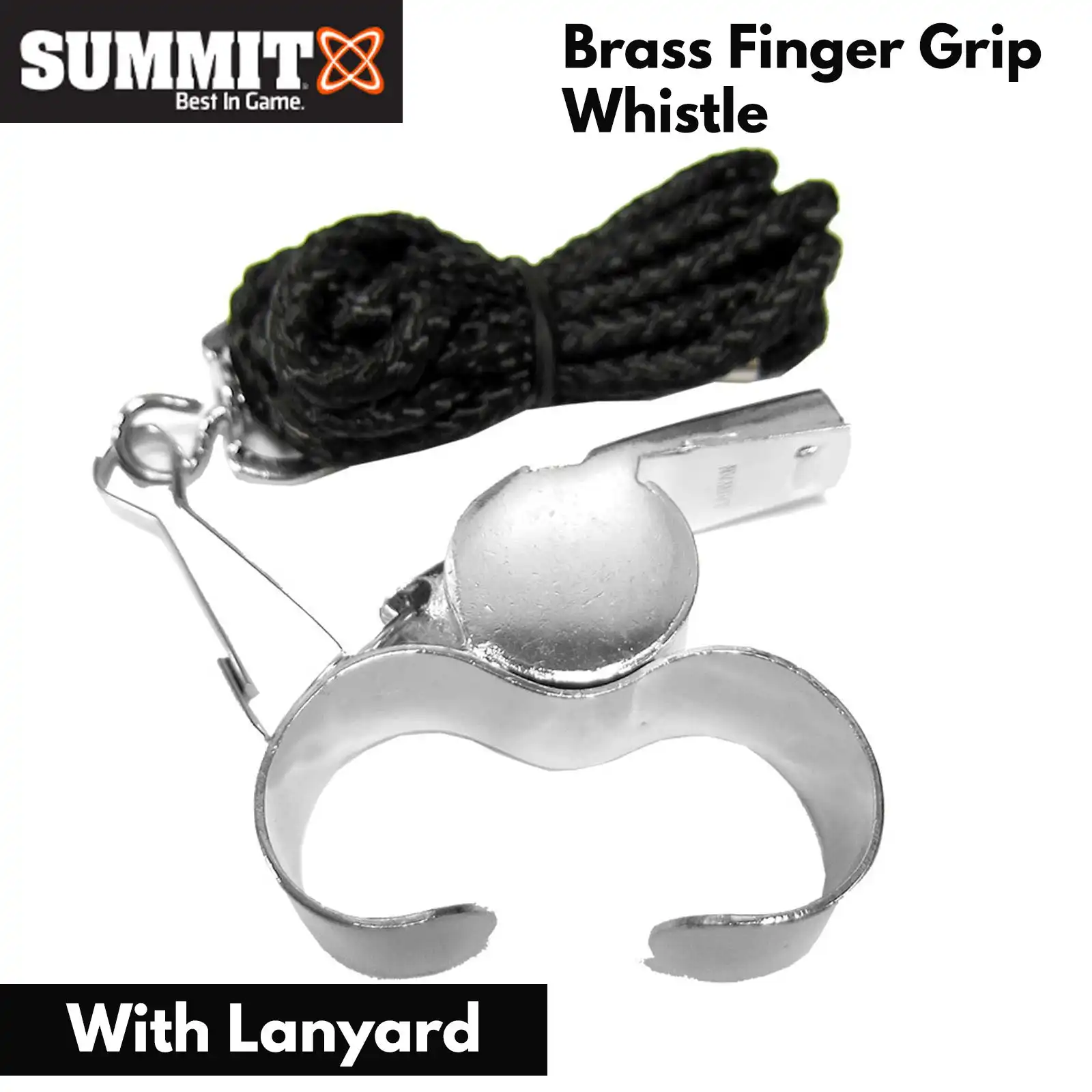 Summit Brass Finger Grip Sports Whistle w Lanyard Professional Referee Match Training