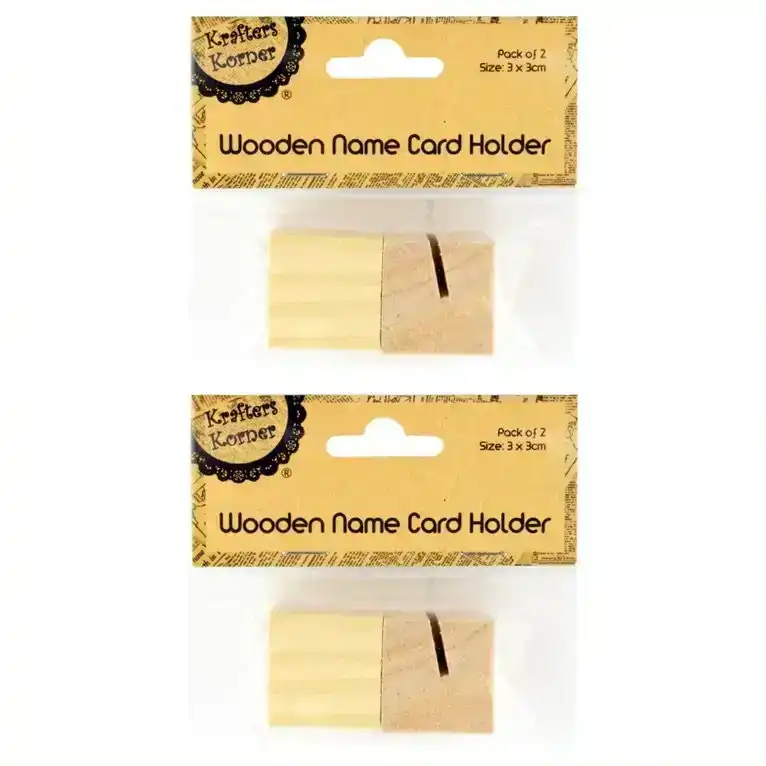 [2Pk X 2Pce] Krafters Korner Square Wooden Name Card Holder - Natural Wood Color (3 x 3 x3cm)