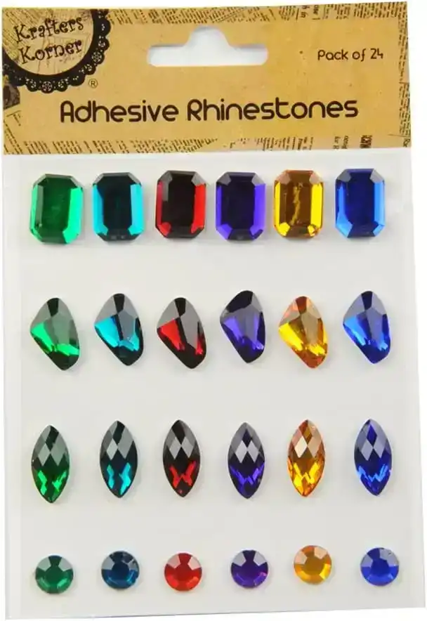 [2Pk X 24Pce] Krafters Korner Adhesive Color Rhinestone - Assorted Colors And Sizes