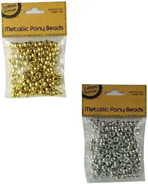 [2Pk] Krafters Korner Metallic Pony Beads - 40G - Gold & Silver (6X8Mm)