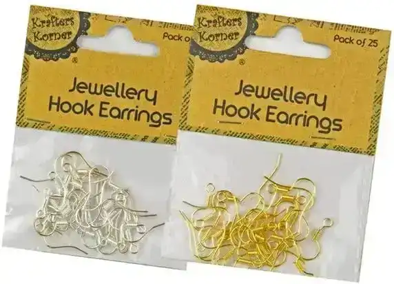 [2Pk X 25Pce] Krafters Korner Jewellery Fish Hook Earrings - Silver / Gold