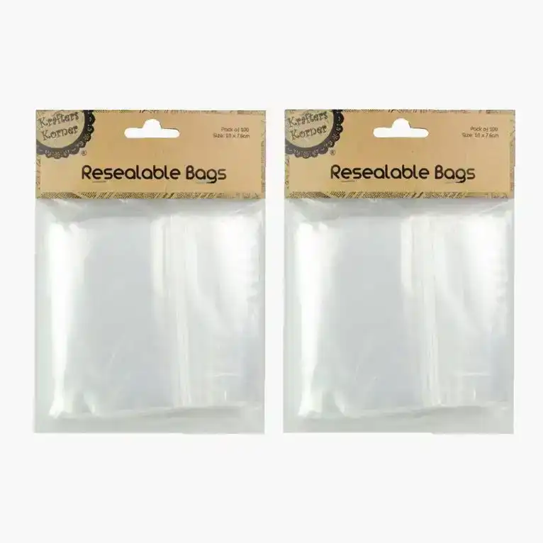 [2Pk X 100Pce] Krafters Korner Resealable Bags - Clear (10 X 7.6 Cm)