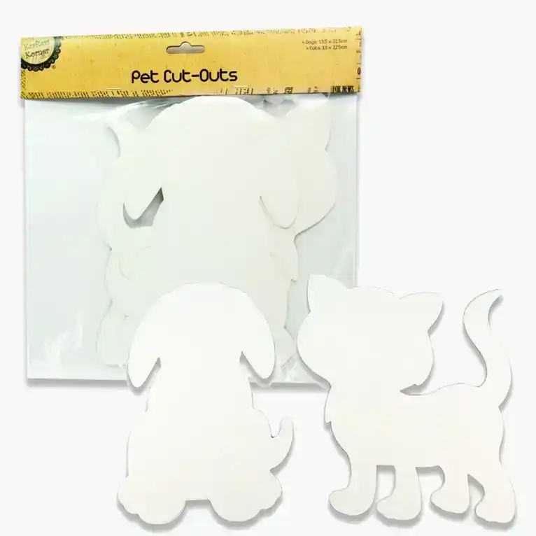 [8Pce] Krafters Korner Craft Pet Dog & Cat Cut-Outs - White (Dog:15.5 x 22.5cm / Cat: 19 x 22.5cm)