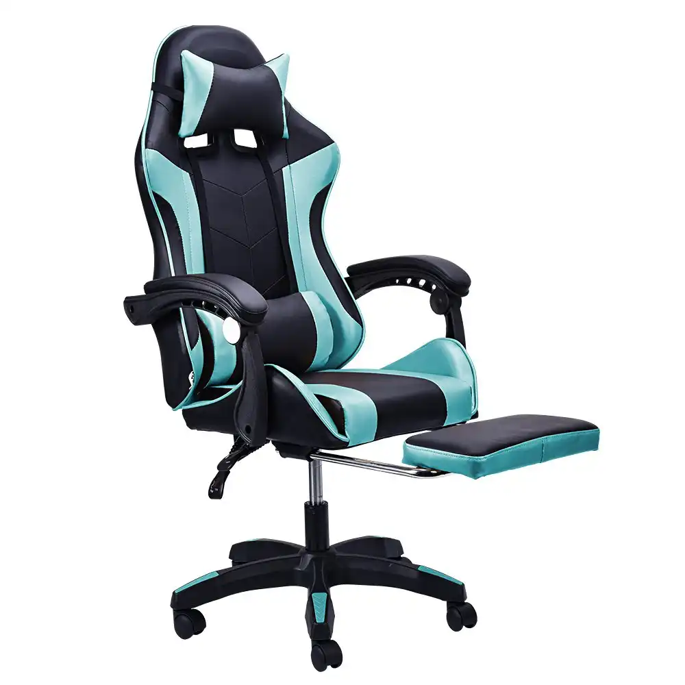 Furb Gaming Chair Racing Recliner Footrest Office Chair Lumbar Support With Headrest Cyan
