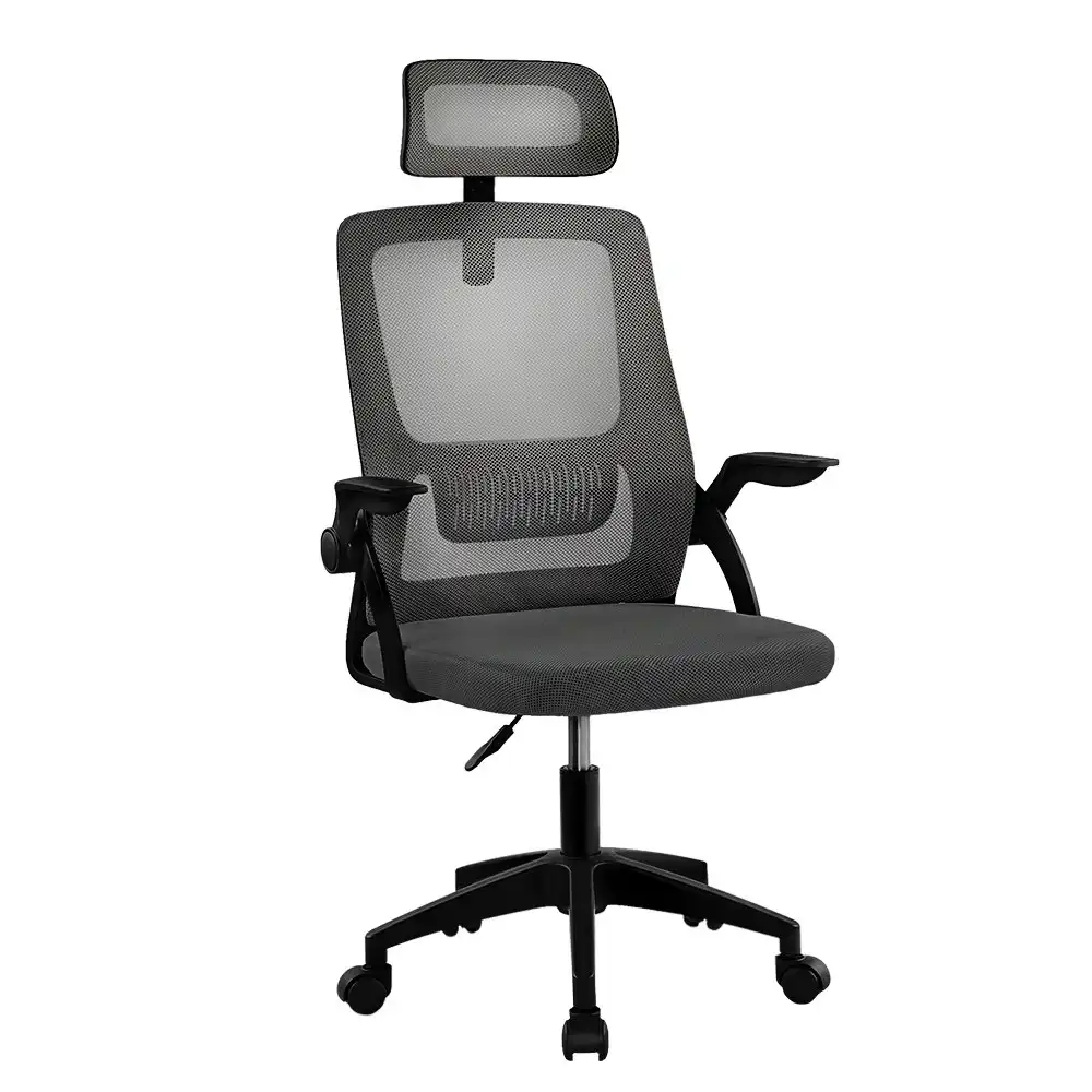 Furb Office Chair Computer Mesh Executive Chairs Study Work Seating Headrest Black Dark Grey